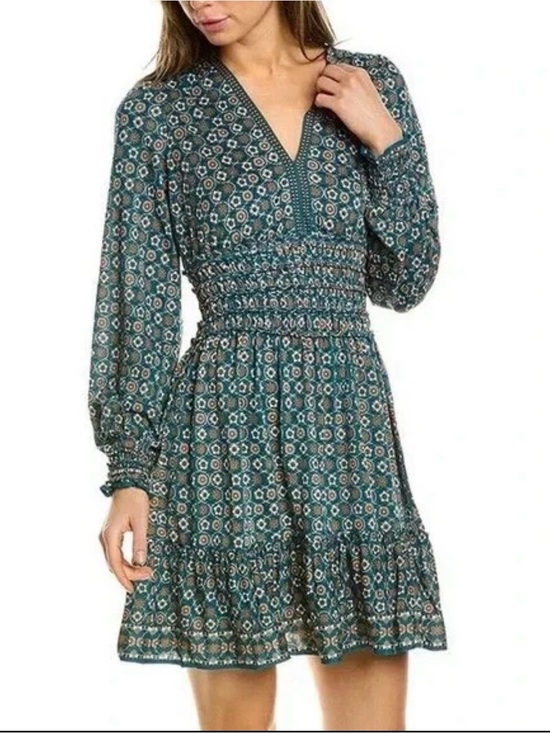 Max Studio Dresses & Skirts - Max Studio Teal Floral Smocked Waist Long Sleeve Mini Dress